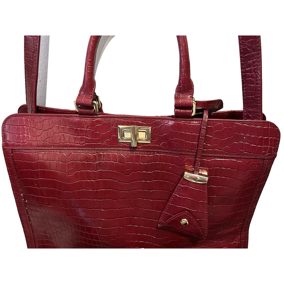 Talbots Classic Bordeaux Red Crocodile Business Med Shoulder Bag 10 x 13 purse - Picture 2 of 10